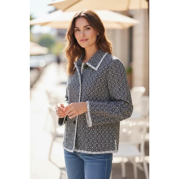 Appleseed's Women's Jacket Black & White Print Button Blazer Size Medium - Picture 9 of 9